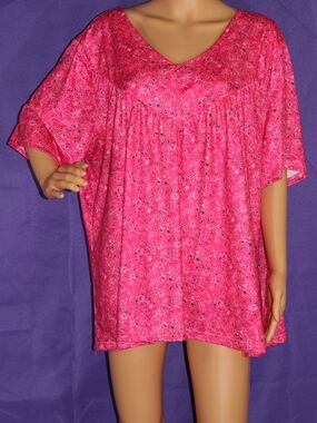 Bright Pink Floral V-Neck Tunic Top